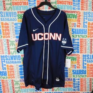 Nike UConn Huskies Baseball Jersey Size 2XL Button Front New With Tags Navy Blue